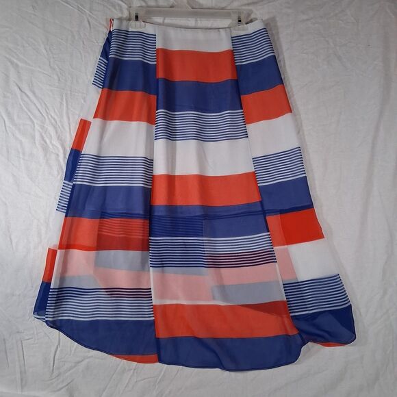Ann Taylor Dresses & Skirts - Ann Taylor Skirt Sz 6 Red White Blue Striped High Low Hem Midi Lined NWT Chiffon